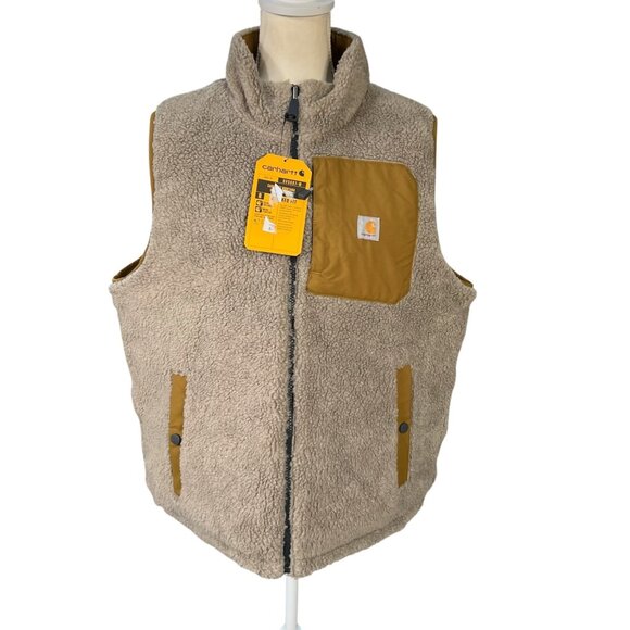 Carhartt Women's NWT Montana Puffer Reversible Sherpa Insulated Vest Tan Size Me - Picture 4 of 9